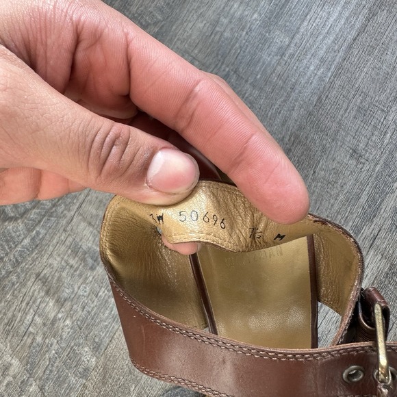 Stuart Weitzman Brown Leather Cork Wedge Sandals Size 7 1 / 2 Women's - Picture 7 of 8